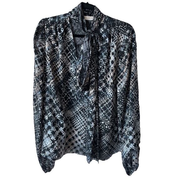 New Ramy Brook Aliyah V Neck Blouse in Houndstooth Burnout Size Large - Picture 5 of 6